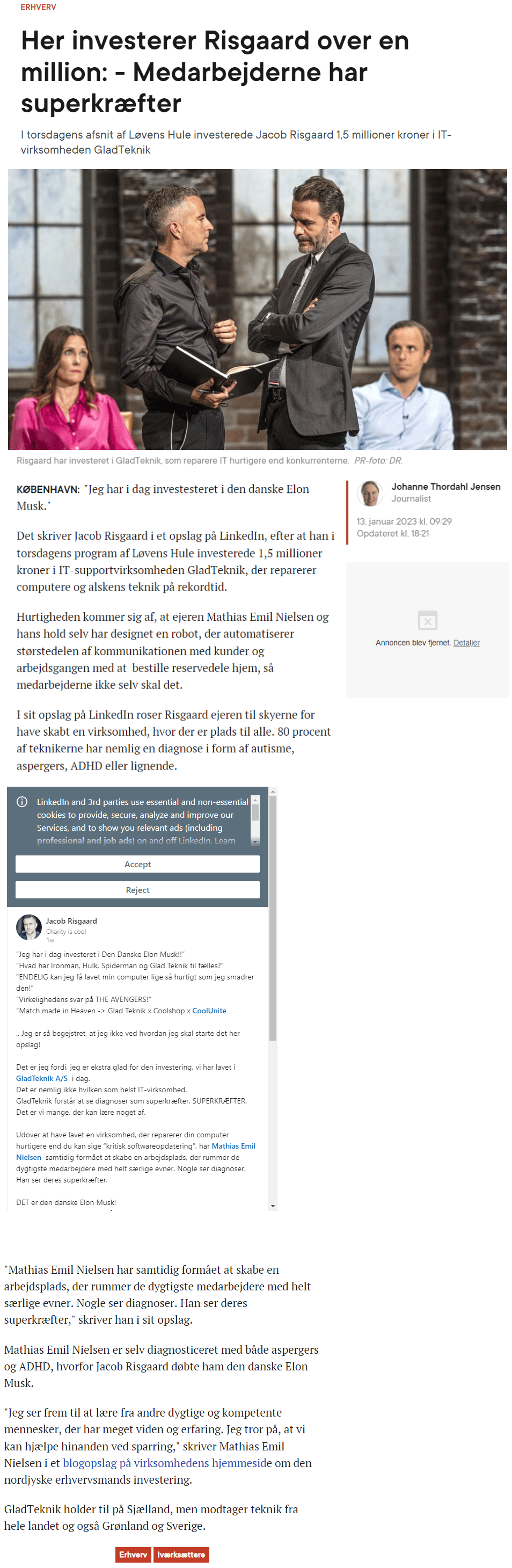 Her investerer Risgaard over en million: - Medarbejderne har superkræfter 2 NordJyske PResse artikel Den danske elon musk