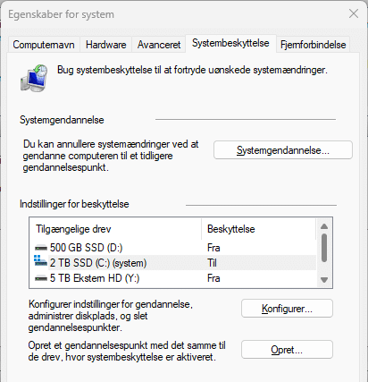 Automatiske gendannelsespunkter i Windows 11