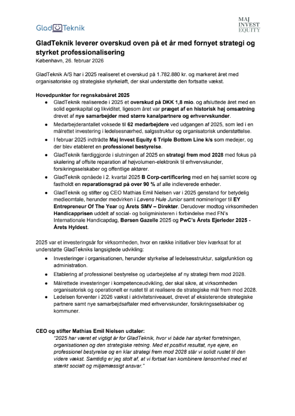 GladTeknik leverer overskud oven på et år med fornyet strategi og styrket professionalisering 6